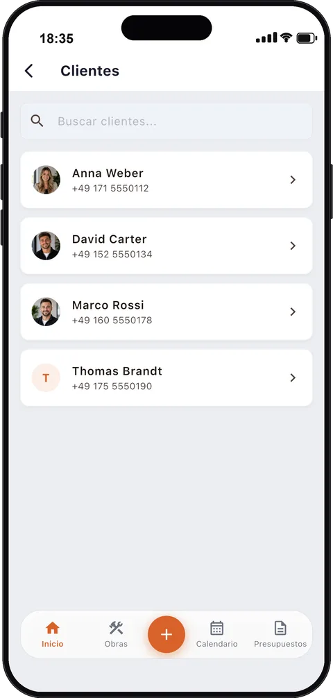 Gestión de clientes en la app