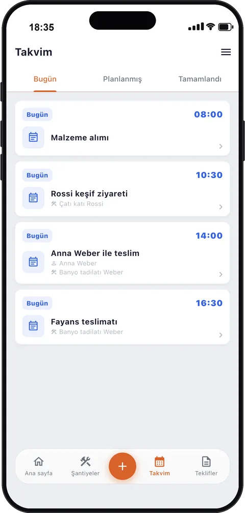 Ustalar için randevu takvimi